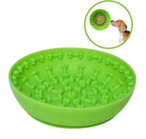 Pet Dog Slow Bowl Feeder Bowls with Suction Cup, Interactive for Boredom Anxiety Reduction, Distractor Toy, Preventing Choking Healthy Bone Design Bow (Color: Green)