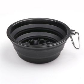 Portable Pet Feeder Travel Foldable Pet Dog Bowl Silicone Collapsible Slow 350ml/1000ml Feeding Bowl (Color: Black, size: Diameter 18 cm)