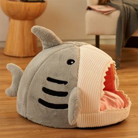 Washable Shark Cat House Cute Pet Sleeping Bed Warm Soft Cat Nest Kennel Kitten Cave (Color: Grey, size: S 43x40x30 cm)