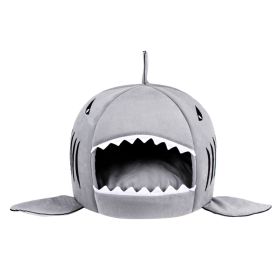 Shark Shape House Beds Tent Mat Small Dog Cat Puppy Beds Soft Dog House For Large Dogs Beds (Color: Grey, size: 42x42x40 cm)