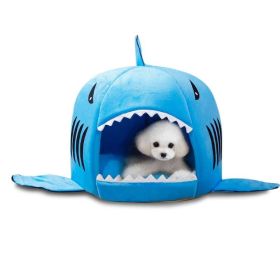 Shark Shape House Beds Tent Mat Small Dog Cat Puppy Beds Soft Dog House For Large Dogs Beds (Color: Blue, size: 42x42x40 cm)