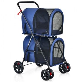 Double Pet Stroller 4-in-1 With Detachable Carrier And Travel Carriage (Color: navy, Type: Pets)