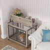 Furniture Style Dog Crate Side Table on Wheels with Double Doors and Lift Top.