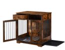 Dog crates;  indoor pet crate end tables;  decorative wooden kennels with removable trays.