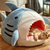 Washable Shark Cat House Cute Pet Sleeping Bed Warm Soft Cat Nest Kennel Kitten Cave